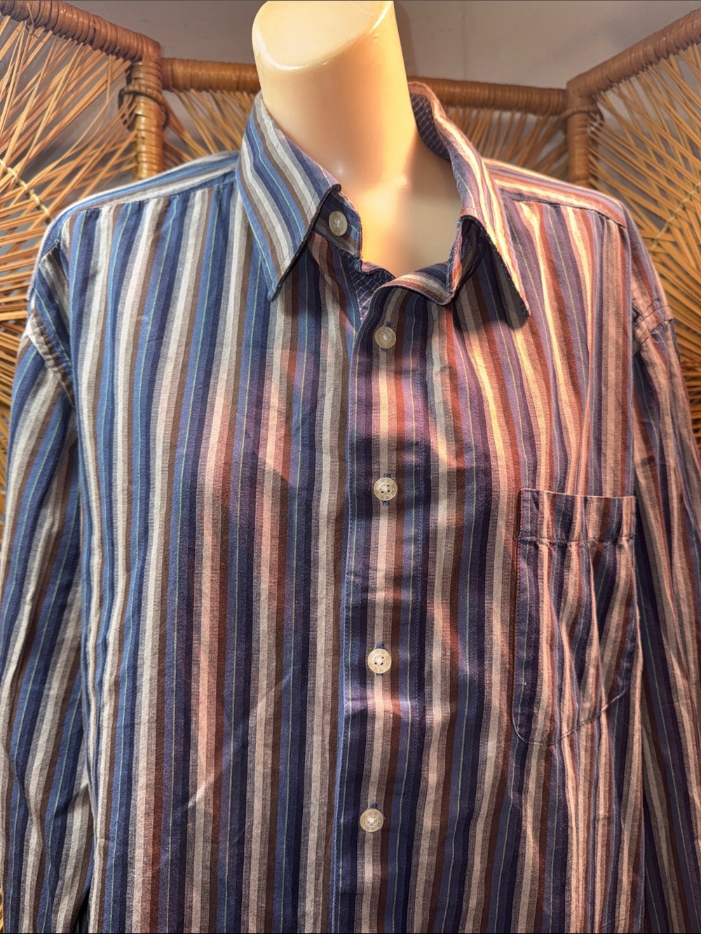 Robert Graham xl Sharp Striped Oxford Shirt Gray Blue Browns